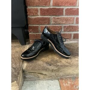Franco Sarto Black Leather Oxford Shoes Chunky Brogue Lace Up Dark Academia 8
